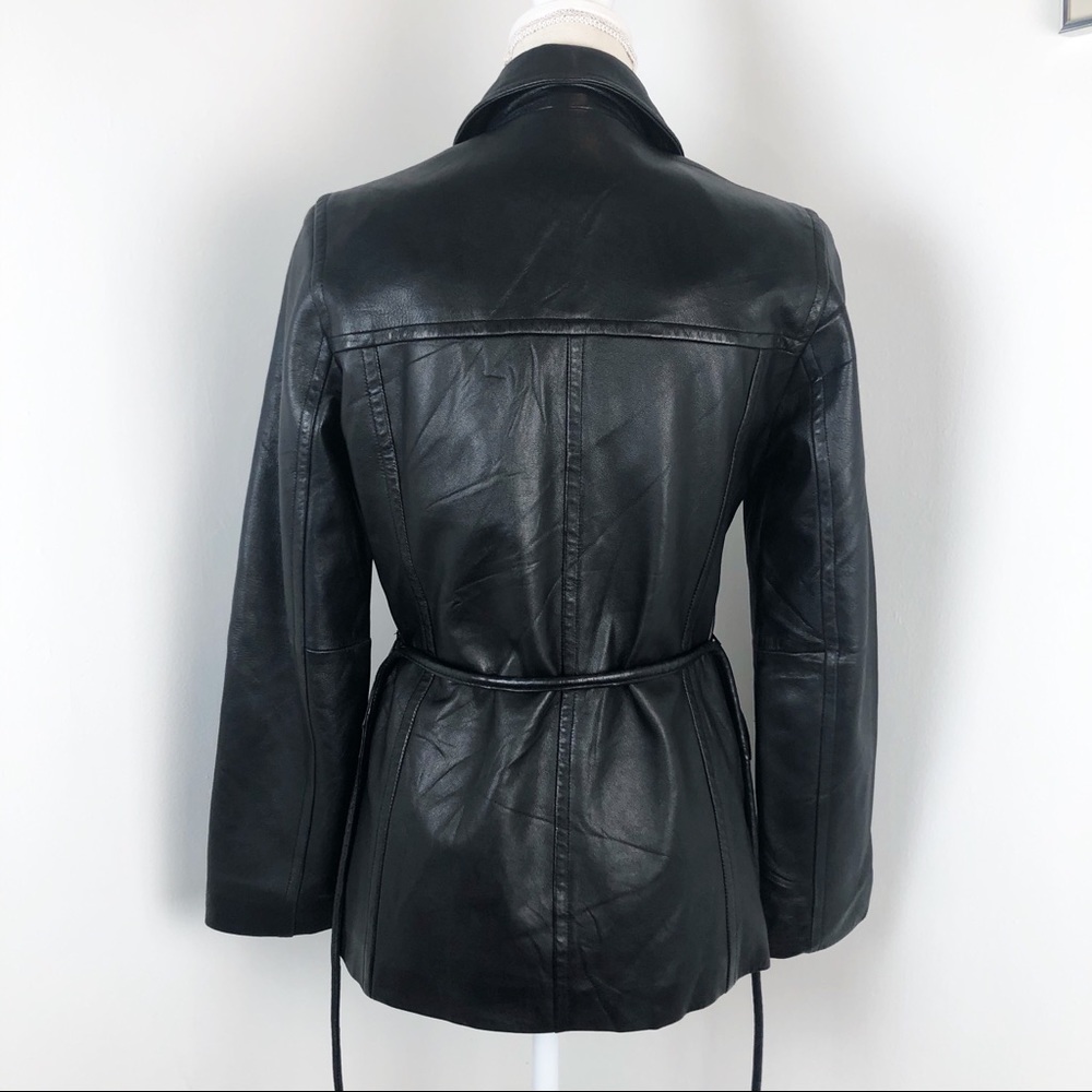 VINTAGE 90s EXPRESS belted zip up leather jacket - Picture 5 of 13